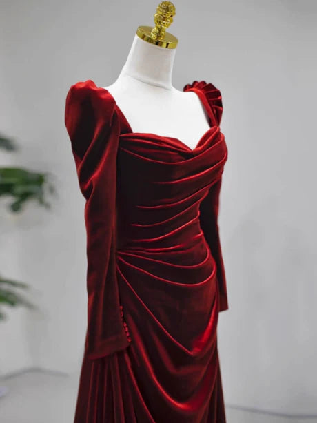 Classy Mermaid Sweetheart Burgundy Velvet Long Prom Dresses Summer Wedding Guest Dresses Wedding Guest Outfits simple gentle atmospheric and unique desi Bring summer colors to enhance whiteness