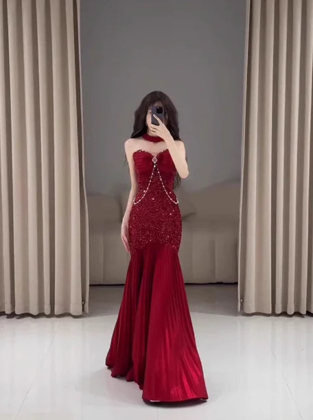 Classy Mermaid Sweetheart Red Sequin Long Prom Dresses Formal Gown Summer Wedding Guest Dresses Wedding Guest Outfit simple gentle atmospheric and unique desi Bring summer colors to enhance whiteness