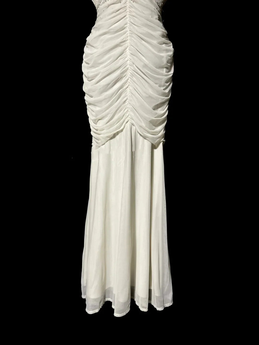 Classy Mermaid V Neckline Chiffon White Beads Long Evening Dress Prom Dresses simple gentle atmospheric and unique desi Bring summer colors to enhance whiteness