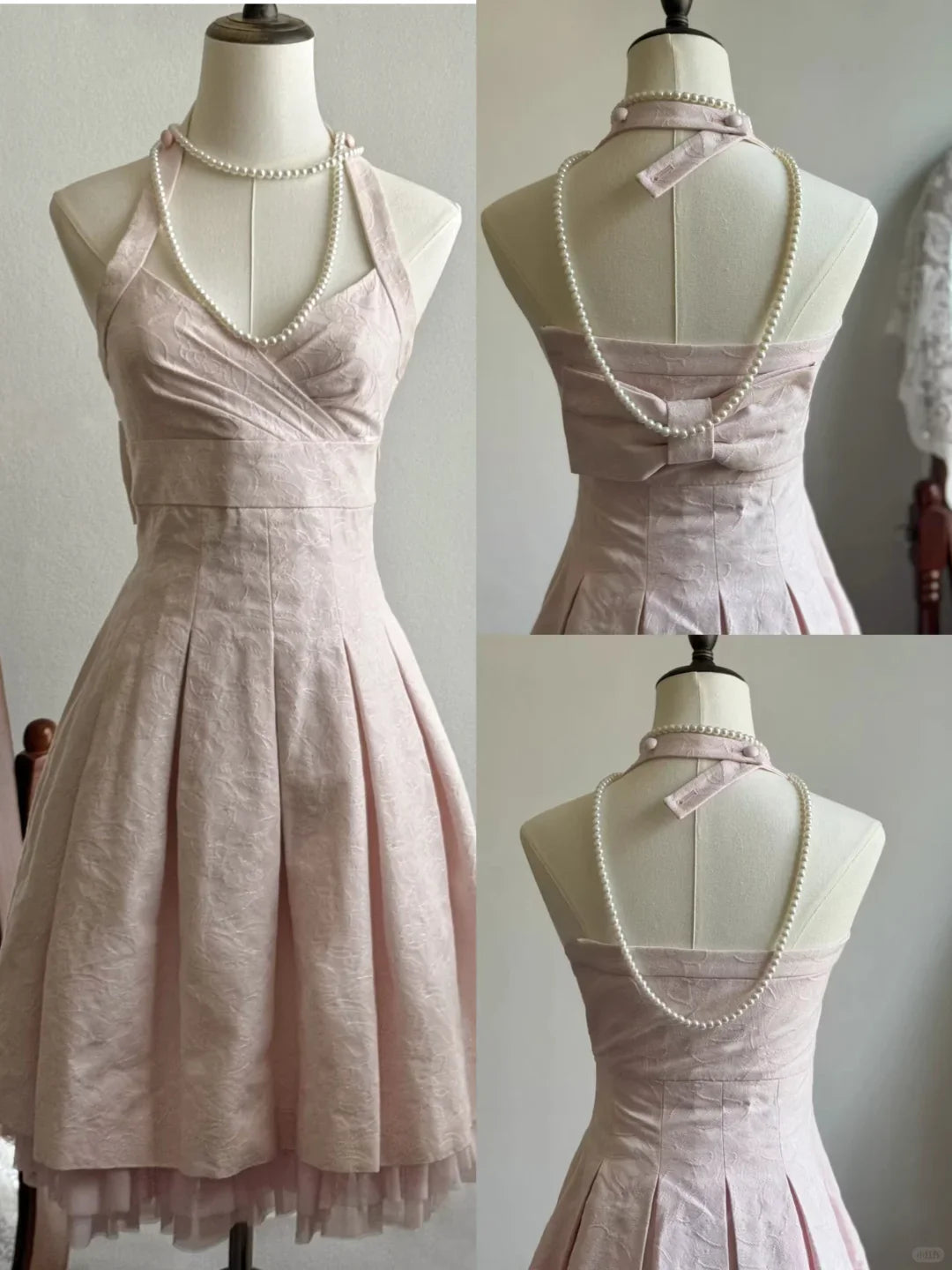 Classy Pink Halter V Neck A Line Short Birthday Outfits Formal 7th Grade Homecoming Dress simple gentle atmospheric and unique desi Bring summer colors to enhance whiteness