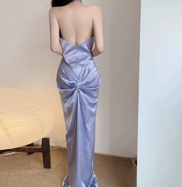 Classy Sheath High Neck Lilac Satin Long Prom Dresses Formal Gown Summer Wedding Guest Dresses Wedding Guest Outfit simple gentle atmospheric and unique desi Bring summer colors to enhance whiteness