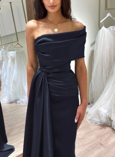 Classy Sheath Off The Shoulder Satin Navy Blue Prom Dresses Summer Wedding Guest Dresses Wedding Guest Outfits simple gentle atmospheric and unique desi Bring summer colors to enhance whiteness