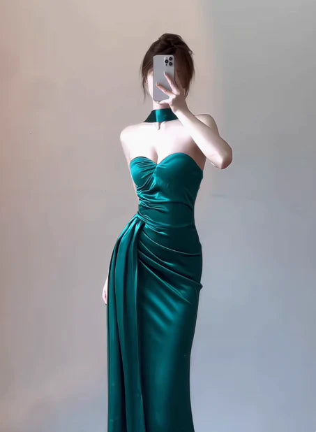 Classy Sheath Sweetheart Slit Satin Ruffles Long Prom Dresses Formal Gown Summer Wedding Guest Dresses Wedding Guest Outfit  simple gentle atmospheric and unique desi Bring summer colors to enhance whiteness