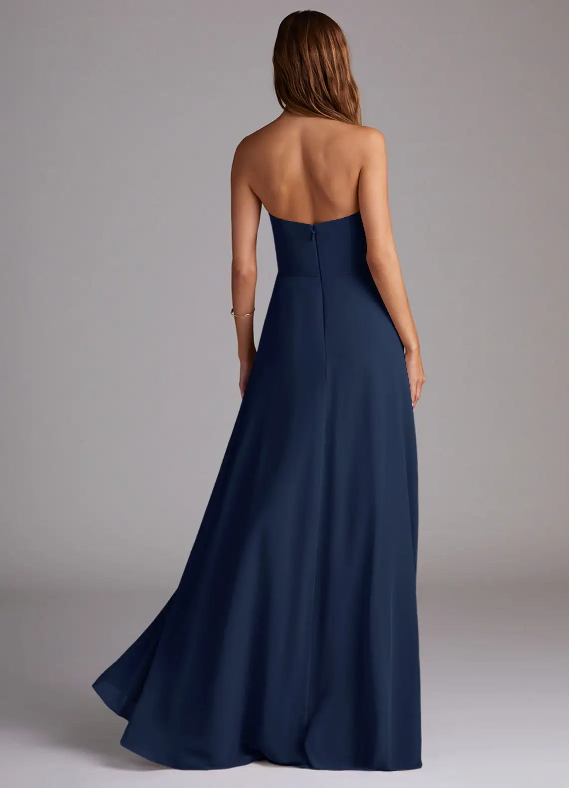 Clean A Line Strapless Sleeveless Open Back High Slit Floor Length Female Evening Dress