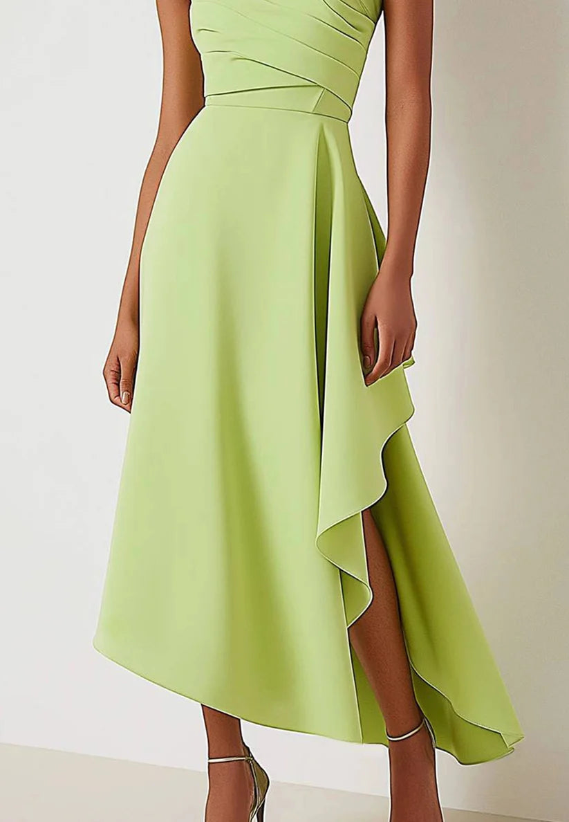 Cocktail Party Sleeveless Dress Green Knee-Length Dress simple gentle atmospheric and unique desi Bring summer colors to enhance whiteness