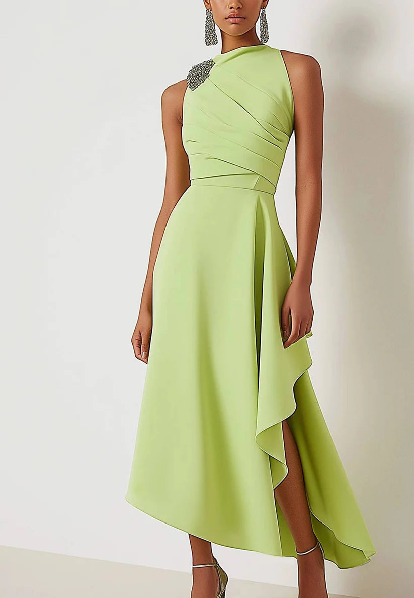 Cocktail Party Sleeveless Dress Green Knee-Length Dress simple gentle atmospheric and unique desi Bring summer colors to enhance whiteness