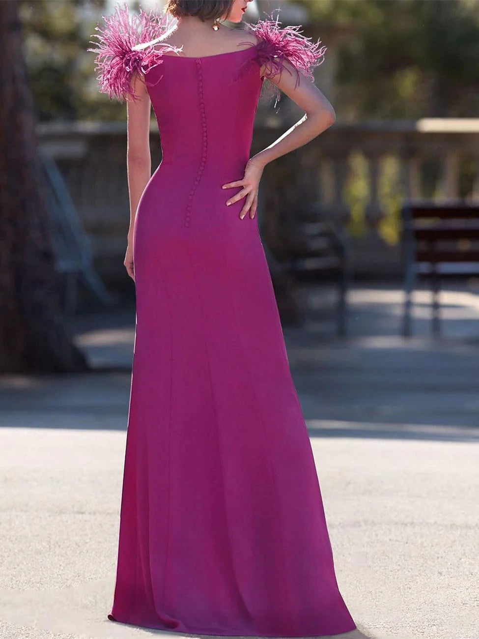 Column Floor Length Sleeveless V Neck Prom Dress Stretch Crepe With Feather simple gentle atmospheric and unique desi Bring summer colors to enhance whiteness