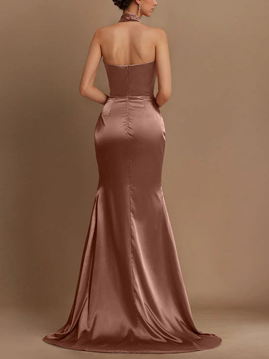 Column Halter Floor-length Prom Dresses simple gentle atmospheric and unique desi Bring summer colors to enhance whiteness