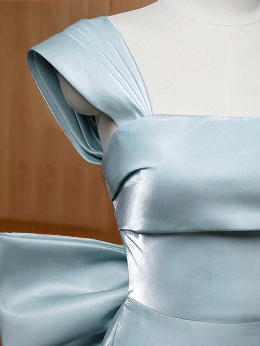 Column Square Neck Sleeveless Asymmetrical Evening Dresses with Bow simple gentle atmospheric and unique desi Bring summer colors to enhance whiteness