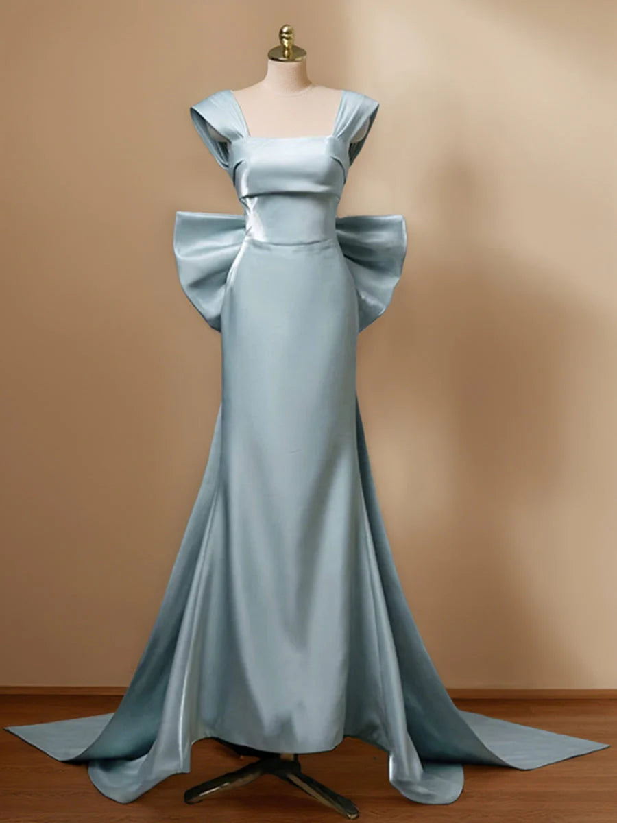 Column Square Neck Sleeveless Asymmetrical Evening Dresses with Bow simple gentle atmospheric and unique desi Bring summer colors to enhance whiteness