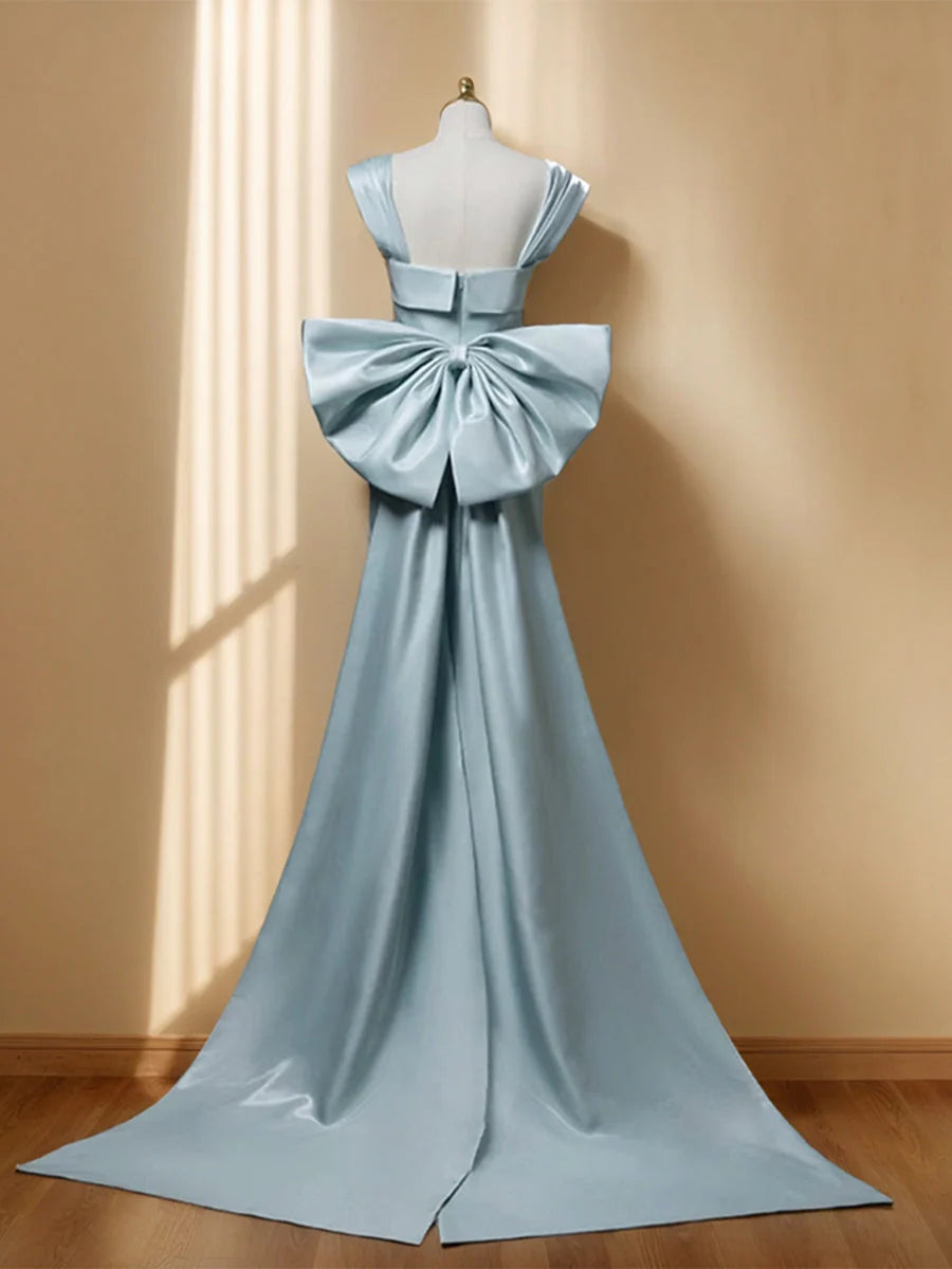 Column Square Neck Sleeveless Asymmetrical Evening Dresses with Bow simple gentle atmospheric and unique desi Bring summer colors to enhance whiteness