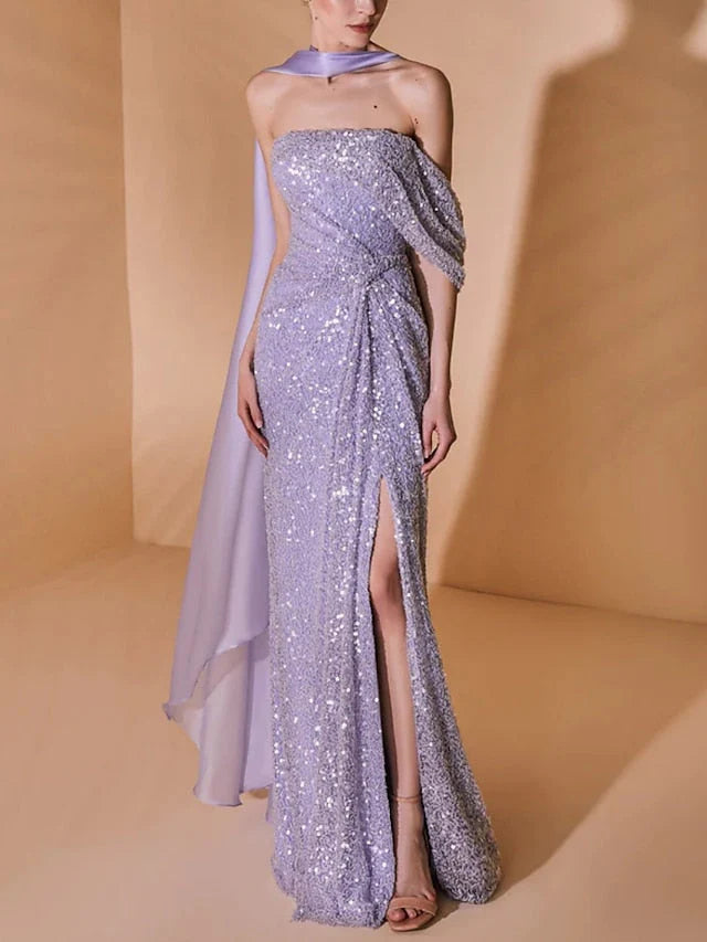 Column Strapless Floor-length Prom Dresses simple gentle atmospheric and unique desi Bring summer colors to enhance whiteness