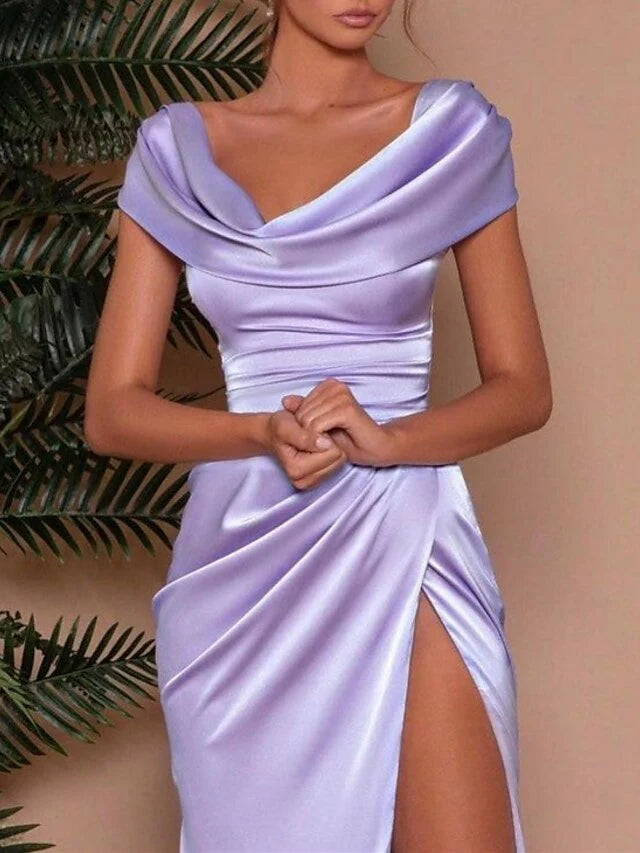 Column V-Neck Floor-length Prom Dresses simple gentle atmospheric and unique desi Bring summer colors to enhance whiteness