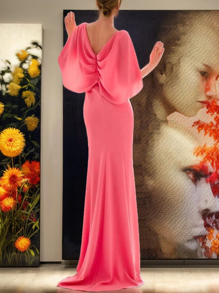 Column V-Neck Short Sleeves Long Prom Dresses with Ruffles simple gentle atmospheric and unique desi Bring summer colors to enhance whiteness