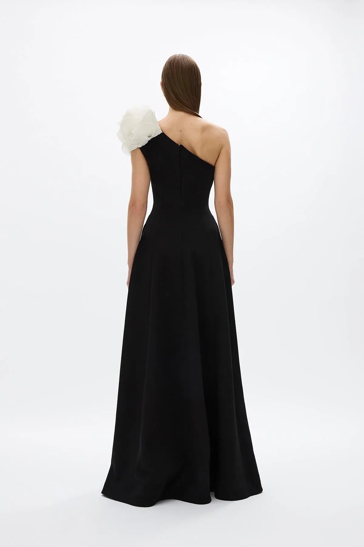 Contrasted A Line One Shoulder Sleeveless Zipper Back Floor Length Hot sale Prom Dress