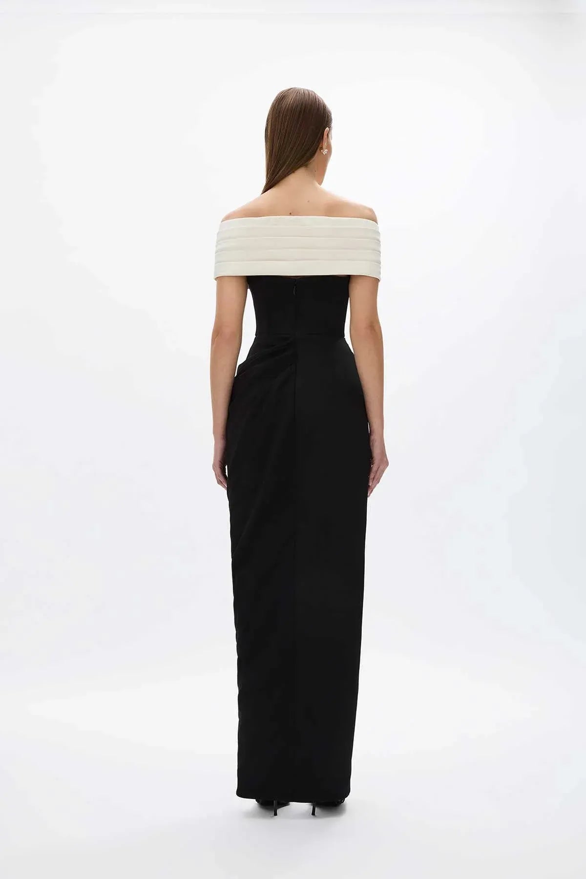 Contrasted Sheath Off the Shoulder Sleeveless Zipper Back High Slit Floor Length Hot sale Prom Dress