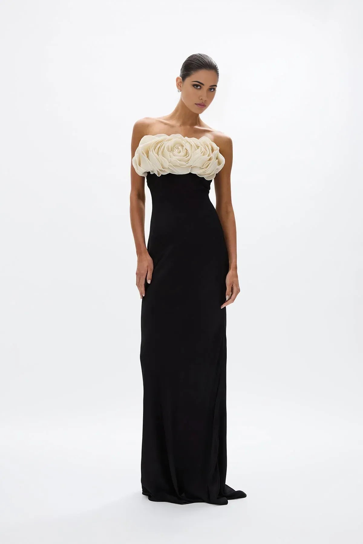 Contrasted Sheath Strapless Sleeveless Open Back Train Floor Length For Ladies Prom Dress