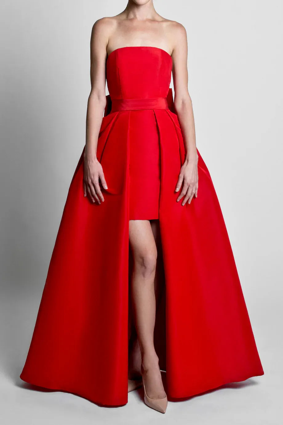 Convertible Back Bow A Line Strapless Sleeveless Open Back Floor Length For Sale Evening Dress