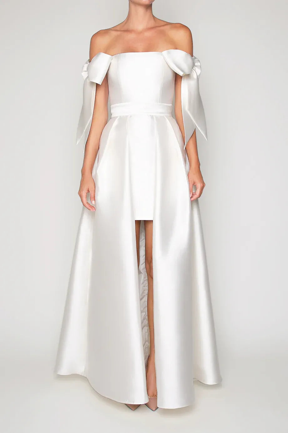 Convertible Bow Accent A Line Off the Shoulder Sleeveless Zipper Back Floor Length Hot Sale Evening Dress