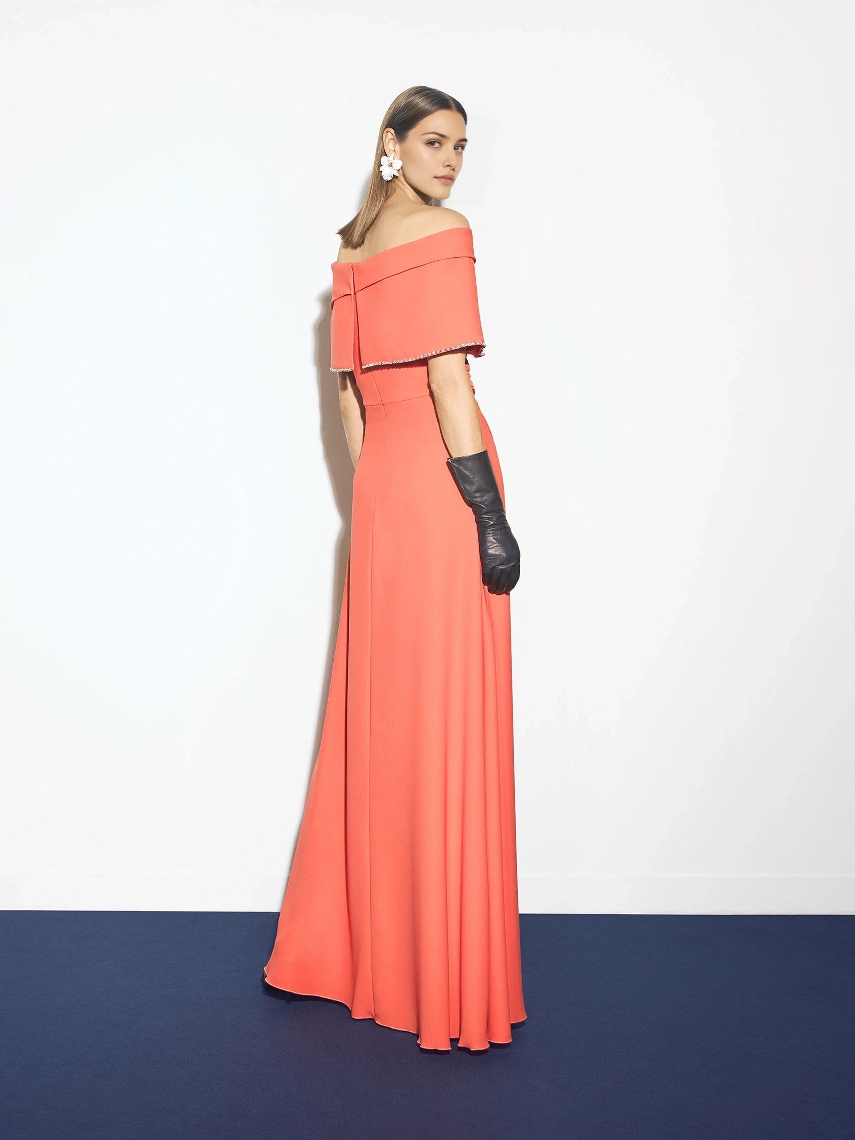 Off-Shoulder Maxi Dress with Embellished Trim A-line party dress with wrap neckline and short sleeves in crepe Mother of the Bride Dresses