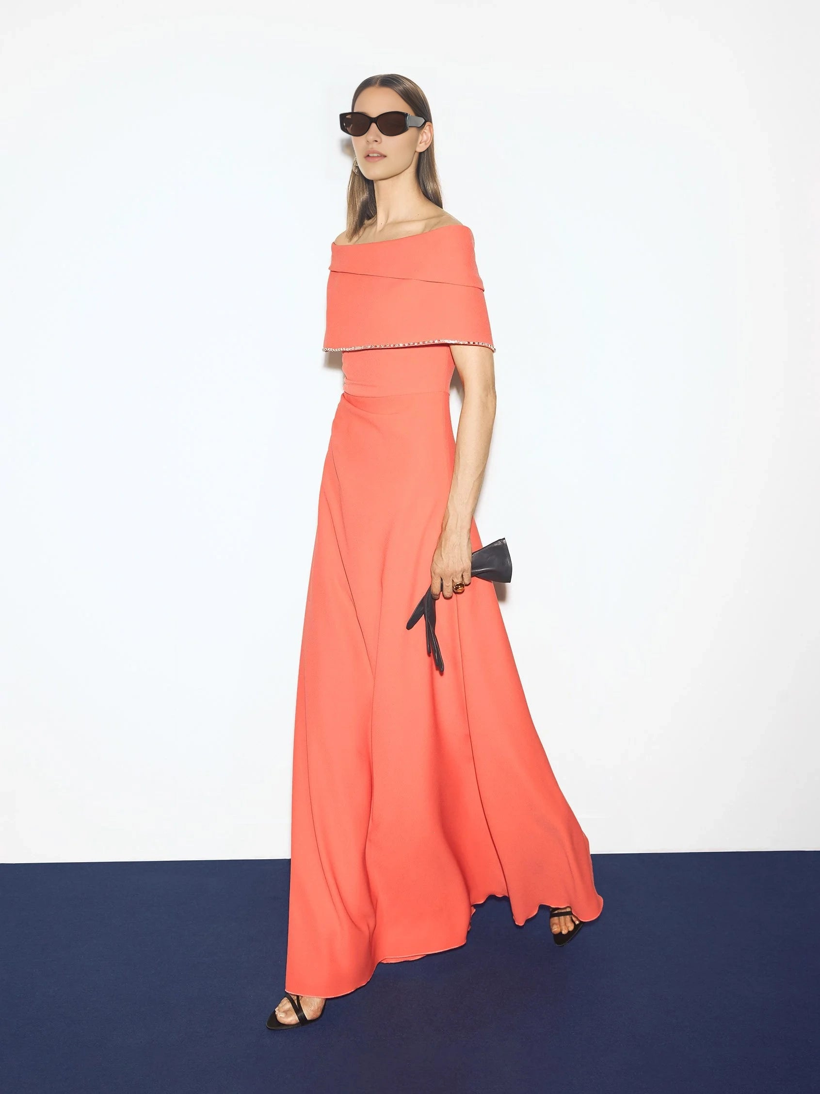 Off-Shoulder Maxi Dress with Embellished Trim A-line party dress with wrap neckline and short sleeves in crepe Mother of the Bride Dresses