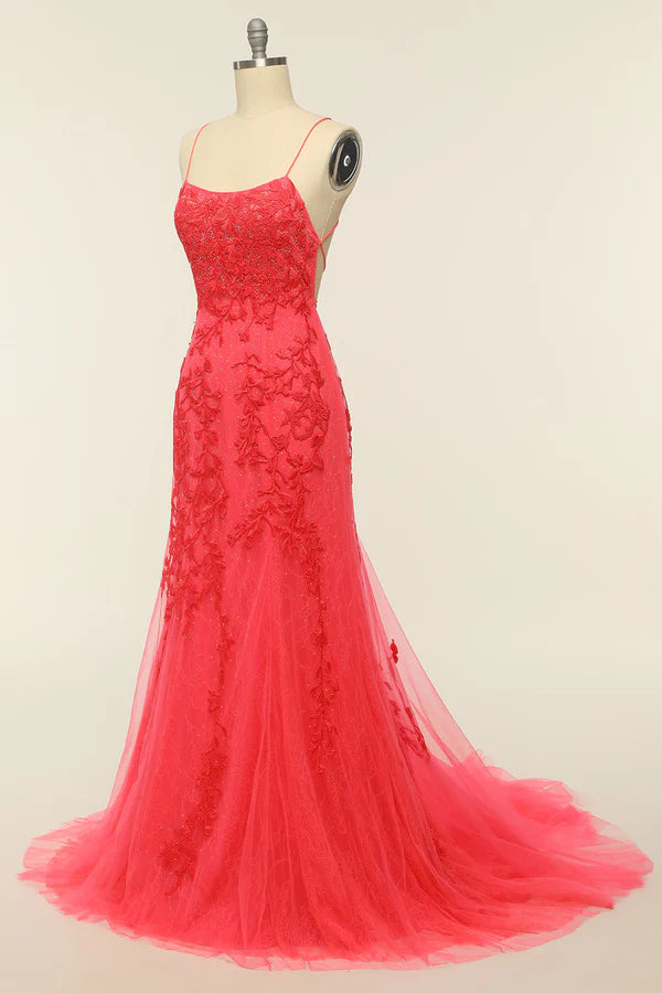 Coral Backless Long Prom Dress with Appliques Simple gentle atmospheric and unique design