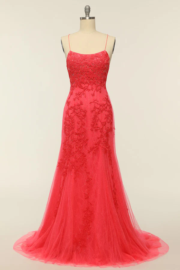 Coral Backless Long Prom Dress with Appliques Simple gentle atmospheric and unique design