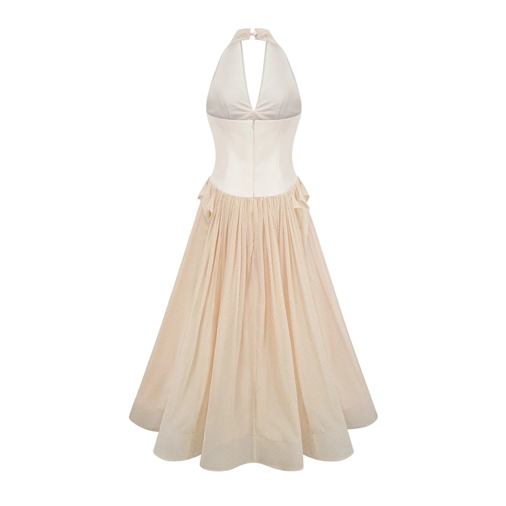 Cream Halter Neck Corset Maxi Dress with Sparkle Detail Charlotte halterneck tulle midi dress Evening Dress