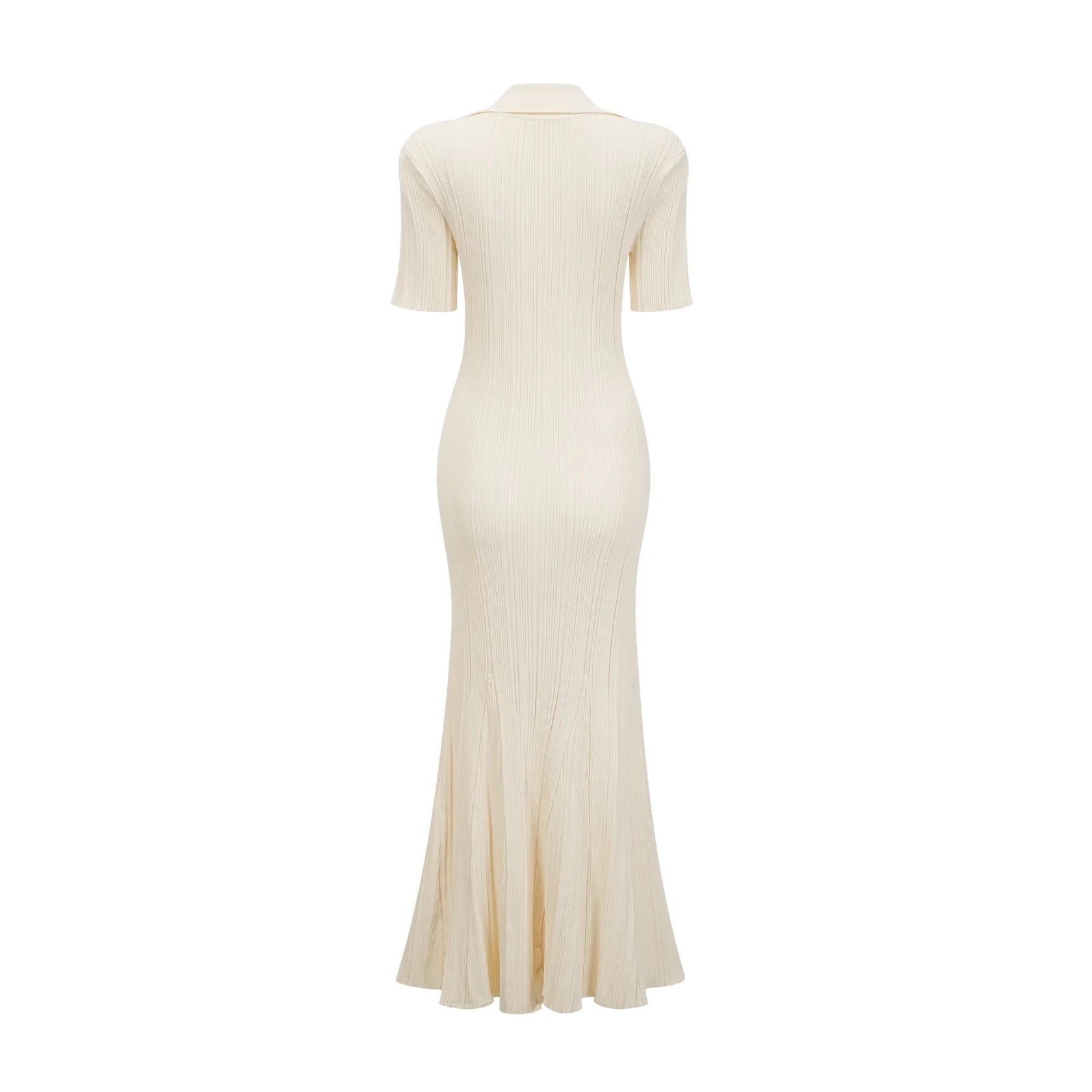 Cream Ribbed Knit Maxi Dress with Collar and Jewel Buttons Nouria neutrals ribbed-knit midi dress Evening Dress