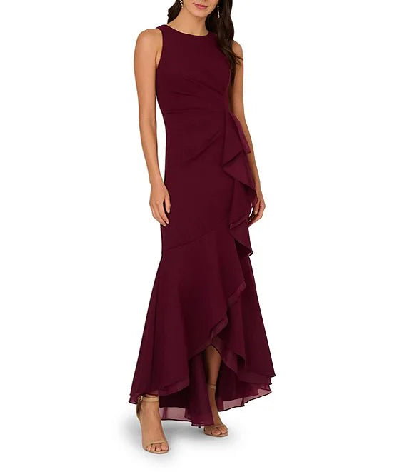 Crew Neck Sleeveless Cascading Ruffle High-Low Dress simple gentle atmospheric and unique desi Bring summer colors to enhance whiteness
