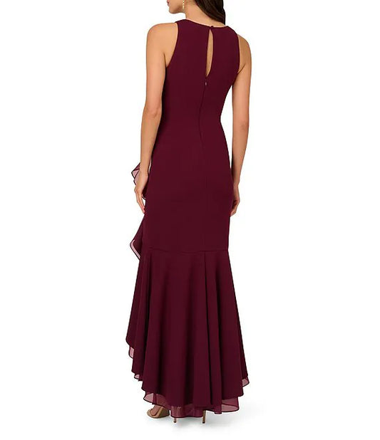 Crew Neck Sleeveless Cascading Ruffle High-Low Dress simple gentle atmospheric and unique desi Bring summer colors to enhance whiteness