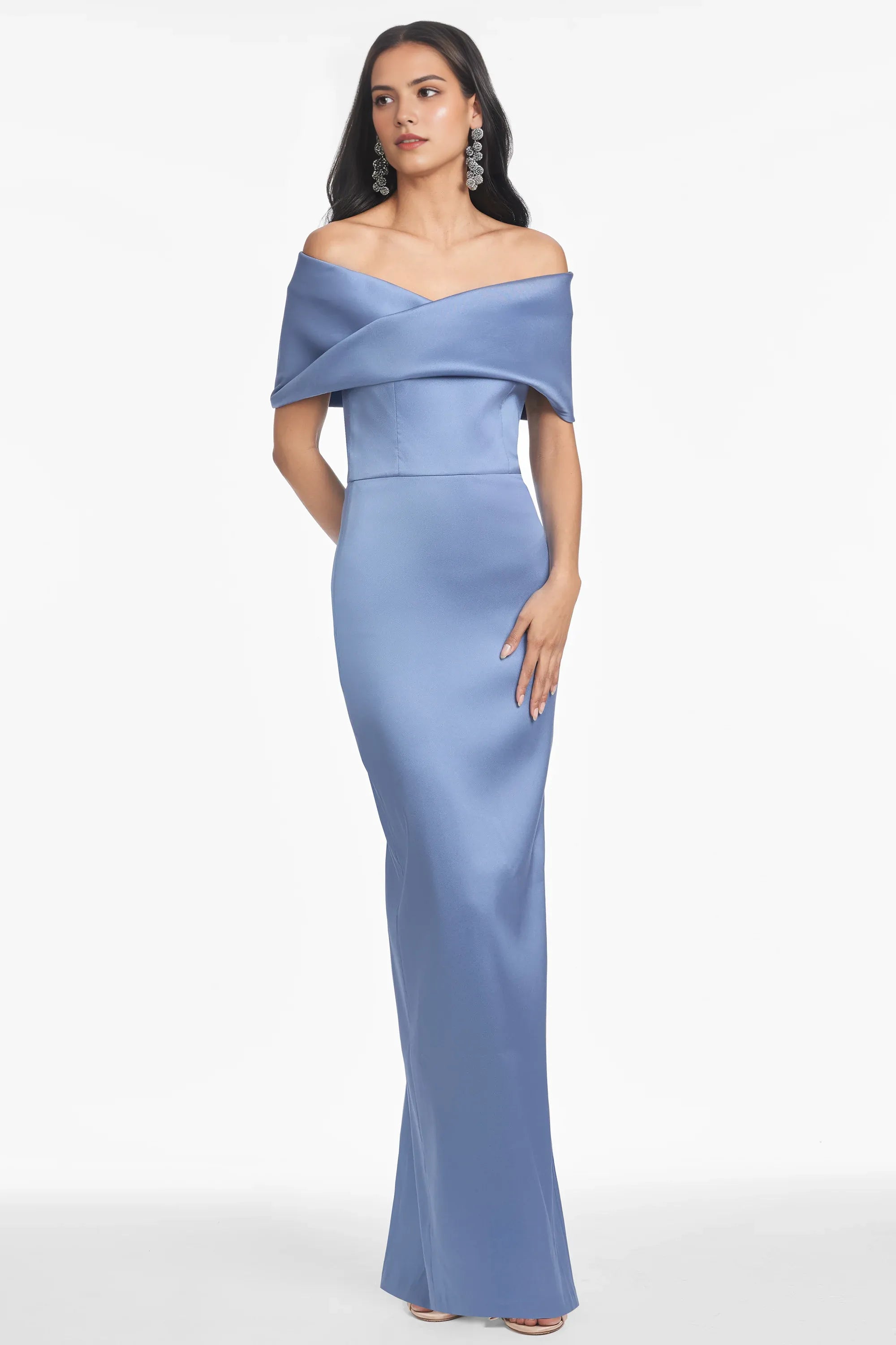Cross Overlay Sheath Off the Shoulder Sleeveless Zipper Back High Slit Floor Length For Ladies Evening Dress