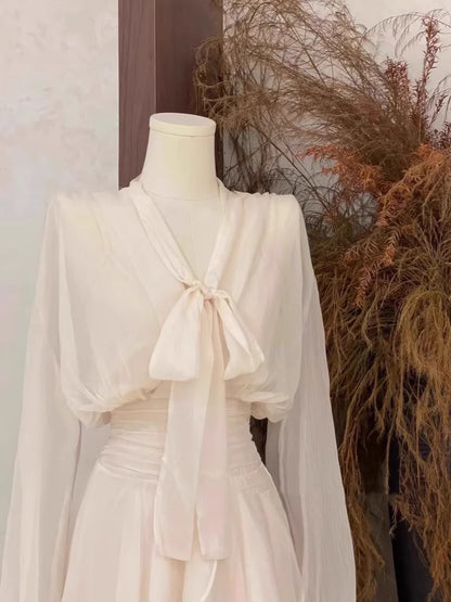 Cute 2 Pieces Long Sleeves Camisole Ivory Women's Short Vacation Dresses simple gentle atmospheric and unique desi Bring summer colors to enhance whiteness