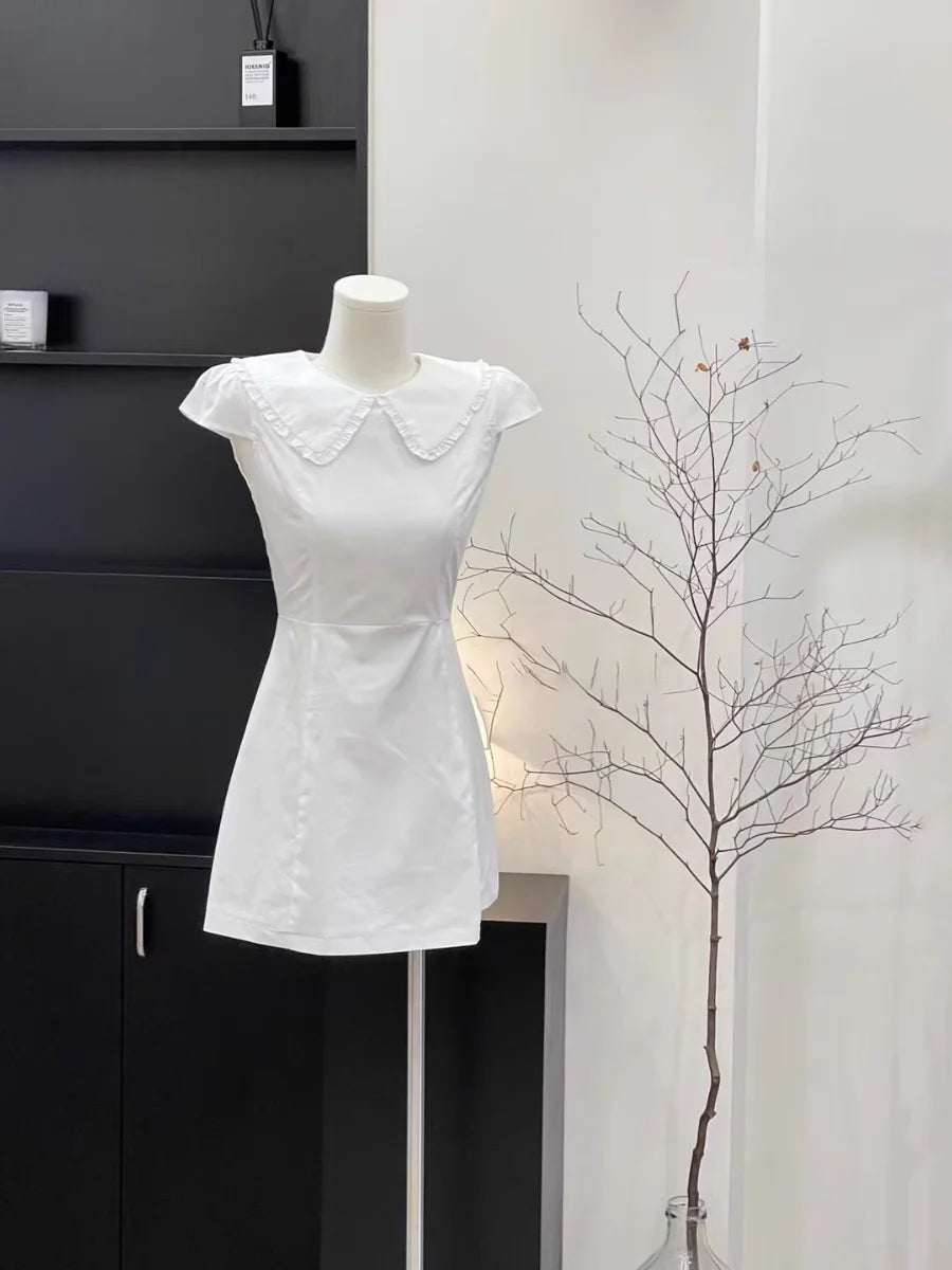 Cute A Line Doll Collar Sleeveless Cotton White Short Women's Holiday Summer Dresses simple gentle atmospheric and unique desi Bring summer colors to enhance whiteness