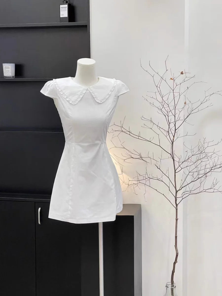 Cute A Line Doll Collar Sleeveless Cotton White Short Women's Holiday Summer Dresses simple gentle atmospheric and unique desi Bring summer colors to enhance whiteness