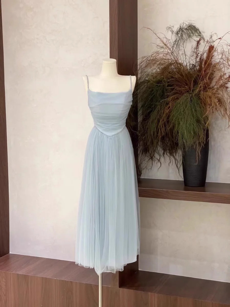 Cute A Line Spaghetti Straps Tulle Light Blue Women's Holiday Dresses simple gentle atmospheric and unique desi Bring summer colors to enhance whiteness