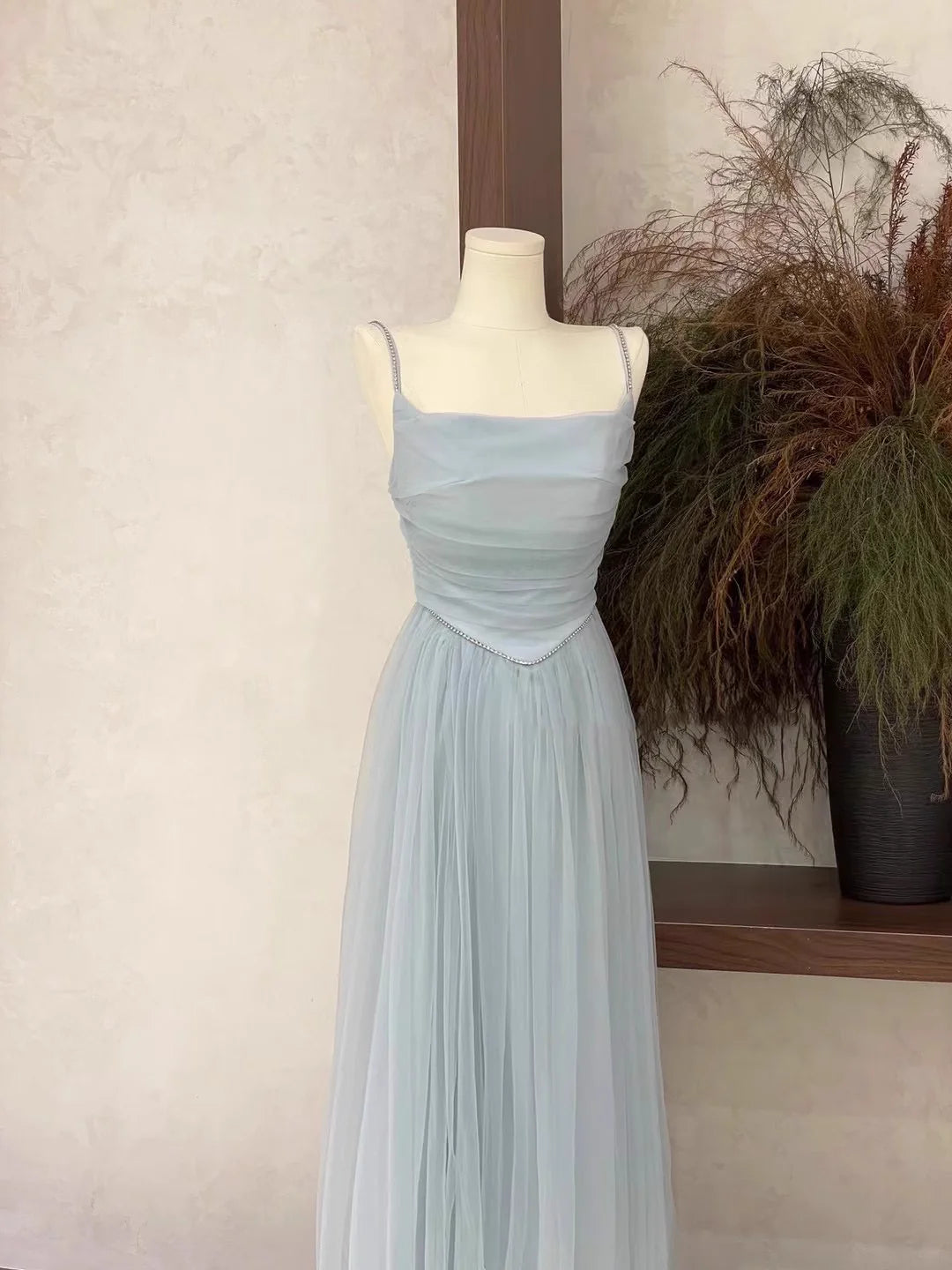 Cute A Line Spaghetti Straps Tulle Light Blue Women's Holiday Dresses simple gentle atmospheric and unique desi Bring summer colors to enhance whiteness