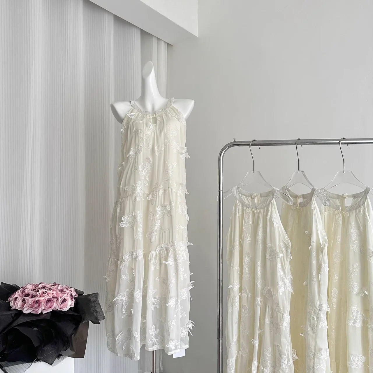 Cute A line Halter Ivory Lace Dress Holiday Dresses simple gentle atmospheric and unique desi Bring summer colors to enhance whiteness