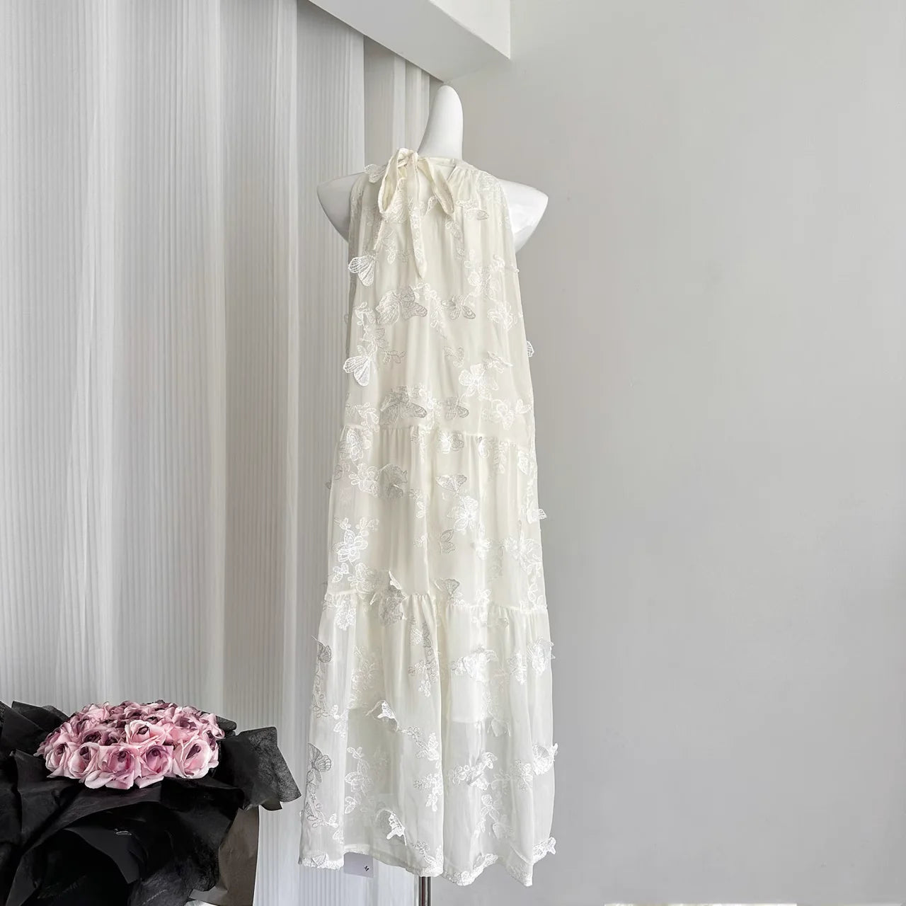 Cute A line Halter Ivory Lace Dress Holiday Dresses simple gentle atmospheric and unique desi Bring summer colors to enhance whiteness
