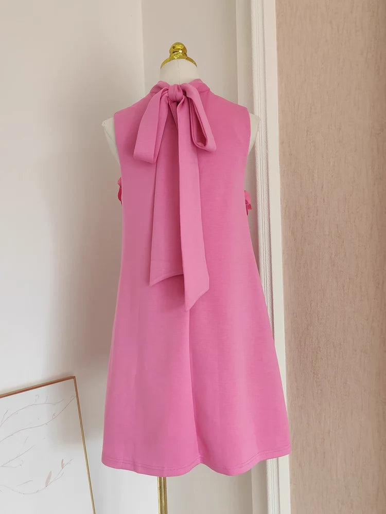 Cute A line High Neckline Pink Satin Short Homecoming Dresses Birthday Outfits simple gentle atmospheric and unique desi Bring summer colors to enhance whiteness