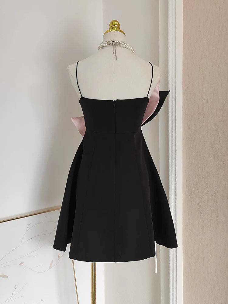 Cute A line Spaghetti Straps Black Satin Short Homecoming Dresses Birthday Outfits simple gentle atmospheric and unique desi Bring summer colors to enhance whiteness
