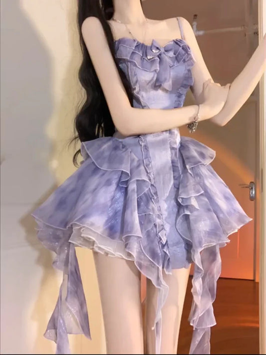 Cute A line Spaghetti Straps Lilac Organza Short Homecoming Dresses Party Dress Birthday Outfits simple gentle atmospheric and unique desi Bring summer colors to enhance whiteness