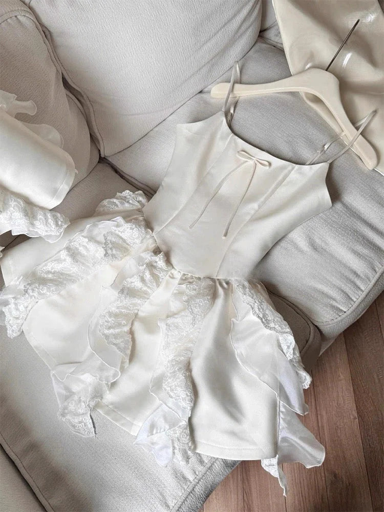 Cute A line Spaghetti Straps White Satin Formal Homecoming Dresses 8th Grad Dance Graduation Dress Short Hoco Dresses