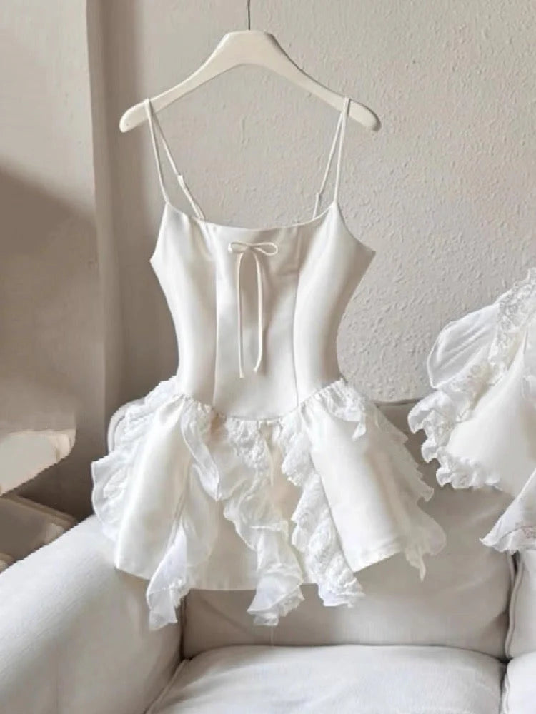 Cute A line Spaghetti Straps White Satin Formal Homecoming Dresses 8th Grad Dance Graduation Dress Short Hoco Dresses