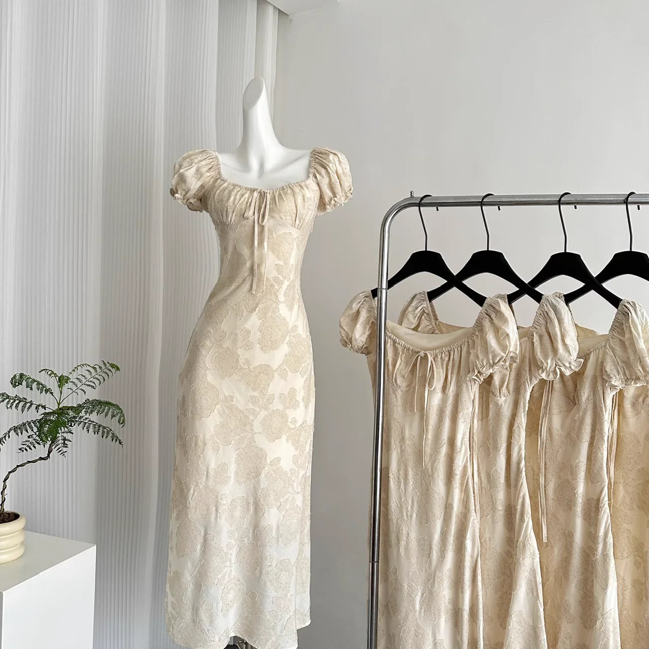 Cute A line Square Neckline Lace Dress Holiday Dresses simple gentle atmospheric and unique desi Bring summer colors to enhance whiteness