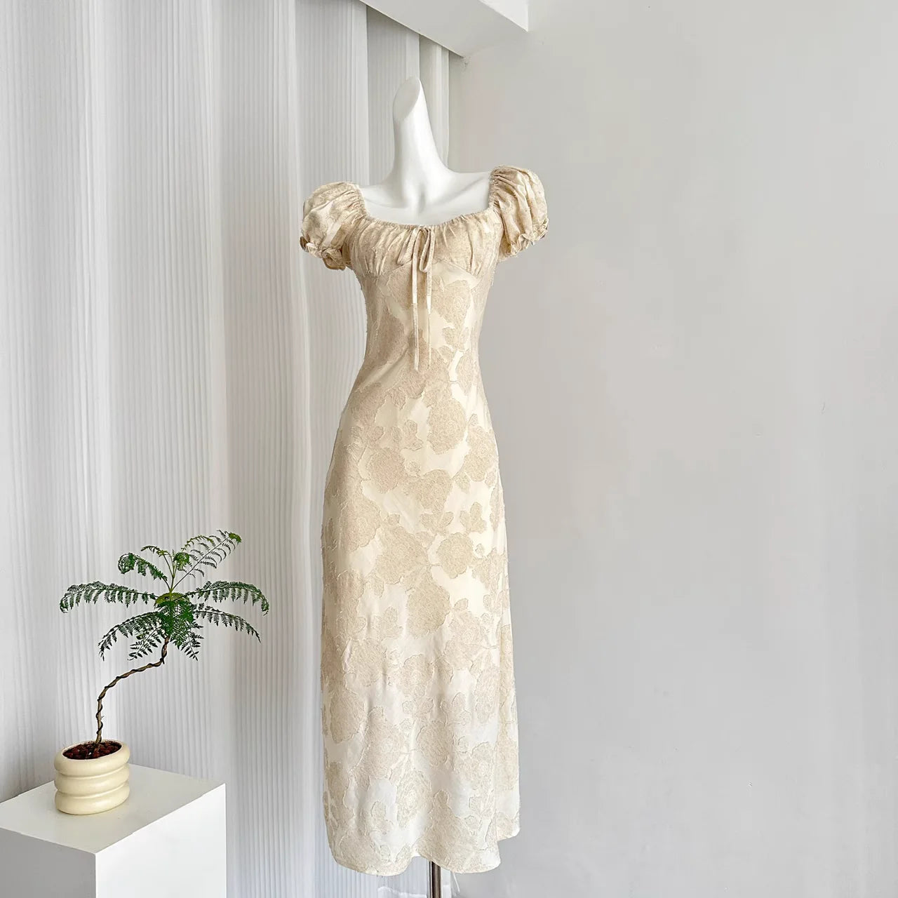 Cute A line Square Neckline Lace Dress Holiday Dresses simple gentle atmospheric and unique desi Bring summer colors to enhance whiteness