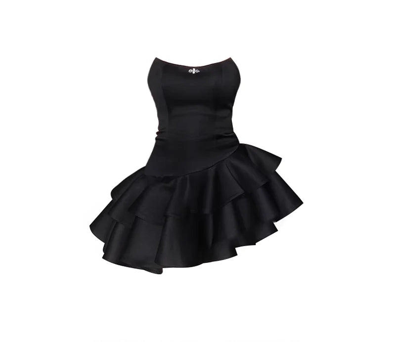 Cute A line Strapless Black Vacation Dresses Short Satin Birthday Dress simple gentle atmospheric and unique desi Bring summer colors to enhance whiteness