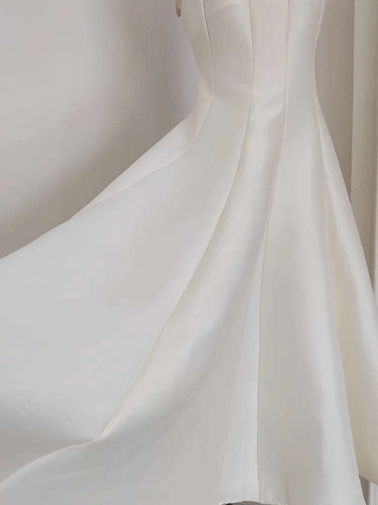 Cute A line Straps White Vacation Dress Satin Women Summer Dresses simple gentle atmospheric and unique desi Bring summer colors to enhance whiteness