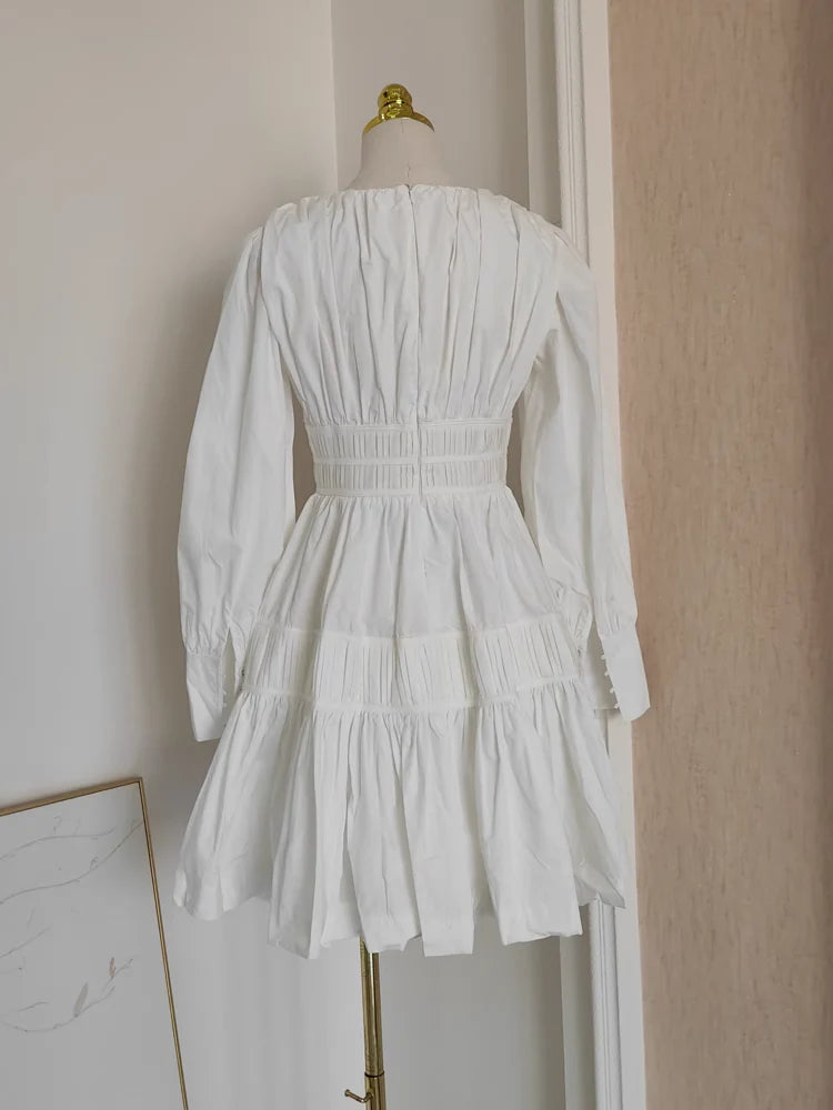 Cute A line V Neckline Long Sleeves Spring White Casual Dress Beach Holiday Dresses simple gentle atmospheric and unique desi Bring summer colors to enhance whiteness