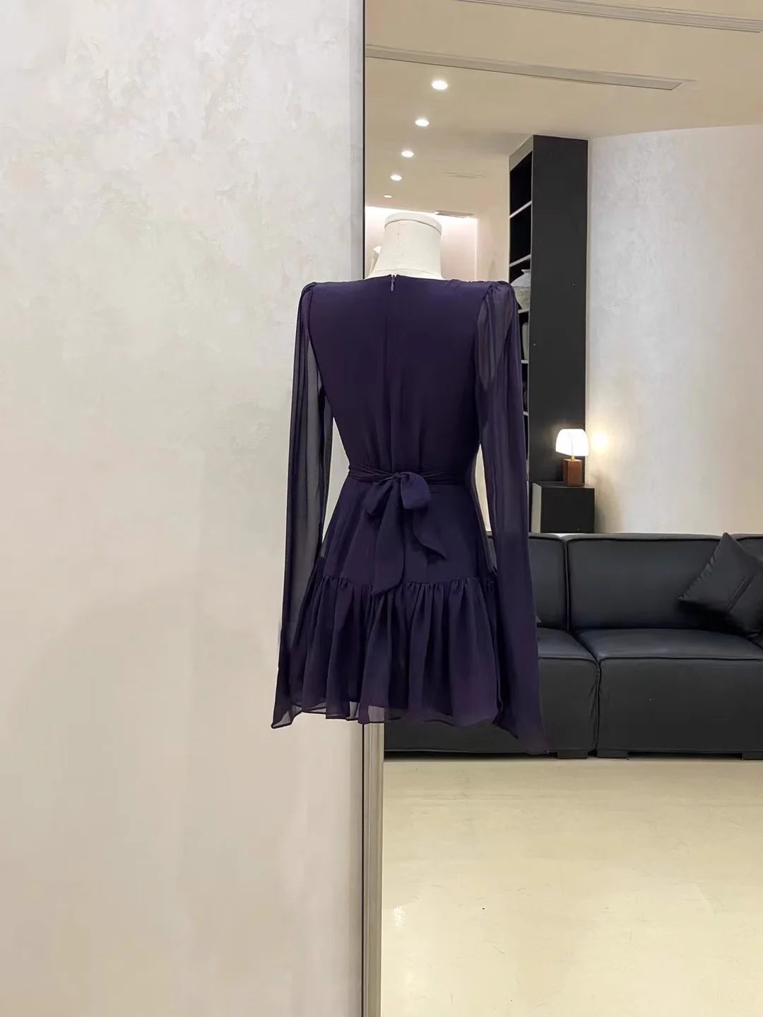 Cute A line V Neckline Ruffled Grape Short Long Sleeve Women Dresses simple gentle atmospheric and unique desi Bring summer colors to enhance whiteness